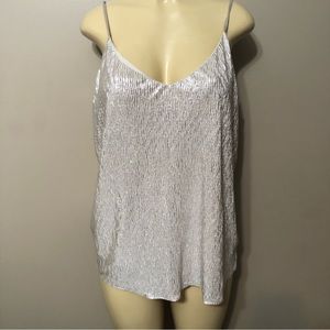 Loft shimmery silver spaghetti strap V-neck top size large women’s NWT